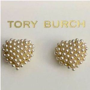 14K Tory Burch Pearl Heart Studs w Dustbag